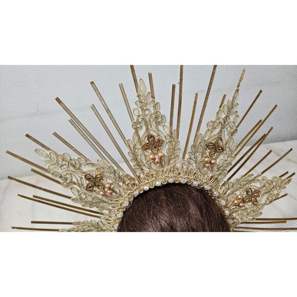 Halo Crown, Sunburst Crown, Embellished Customizable, Gold Halo, Halo Headpiece - Picture 3 of 7